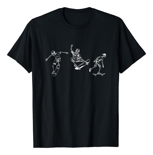 Skateboarding Skeletons Skate Halloween Skater Camiseta, Neg