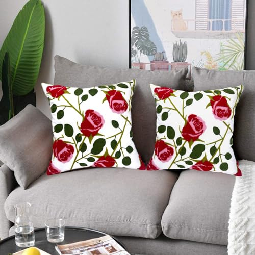 Cojines Decorativos Bordados Florales, Set De 2 Con Rosas Ro