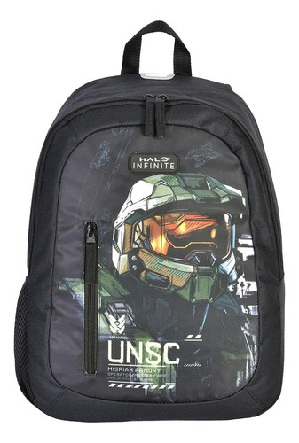 Mochila Halo Para Laptop Master Chief Black Edicion Color Negro Diseño de la tela Liso