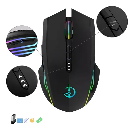 Mouse Sem Fio Recarregável Bluetooth2.4g Gamer Ergonômico