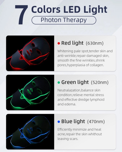 Fototerapia Mascara Led Facial Y Cuello 7 Colores