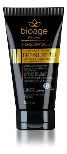 Base de maquiagem líquida Bioage Bio-Sunprotect Bege Claro BIO-SUNPROTECT BASE LÍQUIDA UD ALTA COBERTURA FPS 60 - BEGE CLARO - 30G  -  30mL 30g