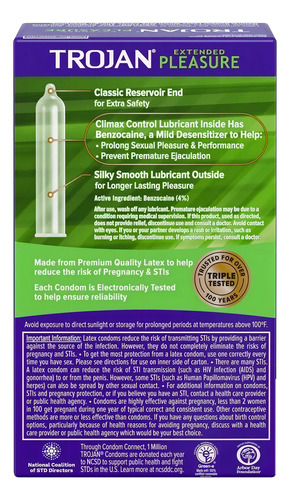 Condones Trojan Extended Pleasure 12 Pzas Con Retardante
