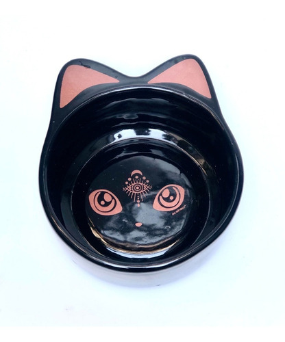 Bowl Forma Gato Cat Negro Lunar Diseño Acabajo