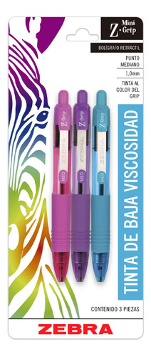 Bolígrafos Tinta Baja Viscosidad Mini Z-grip Lila/rosa/verde Color De La Tinta Lila/rosa/turquesa Color Del Exterior Lila/rosa/turquesa
