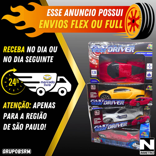 Carrinho De Controle Remoto Carro Corrida Amarelo Veiculo Miniatura escala 1:24 Brinquedo Menino 2 Anos Presente Dia Das Crianças