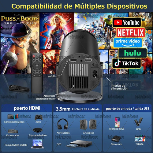 Mini Proyector Profesional 4k Portatil 8k Hy300 Pro Android Wifi Full Hd 1080p 12000 Lm 127v Bluetooth Smart Tv Led Projector Negro