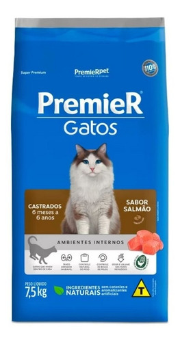 Ração P/ Gatos Adultos Cast. Amb. Int. Salmão 7,5kg Premier