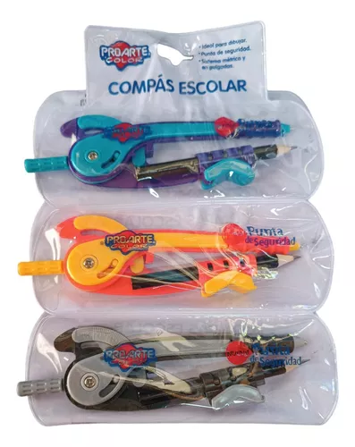 Compas Escolar Proarte colores Con lápiz y punta de segur