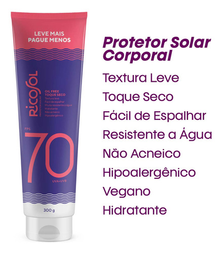 Kit 3 Und Ricosol Protetor Solar Fps 70 - 300 G