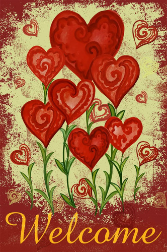 Texupday Bienvenido Rojo Amor Corazón Decoración Floral Vert
