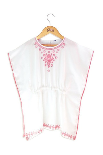 Imagen 2 de 7 de Blusa Túnica Nena Dia Rosa Bordada Y Borlas Witty Girls E