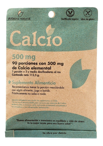 Calcio 500 mg - 90 Serv. - Huesos y dientes - Sin gluten 