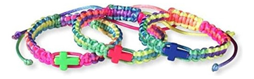 Pulsera De Cordón Trenzado De Colores Arcoíris Con Cruz De C