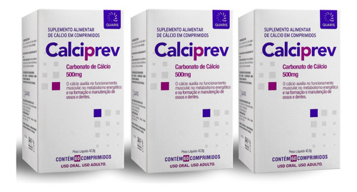 3 Calciprev Carbonato De Cálcio 500mg 60 Comprimidos