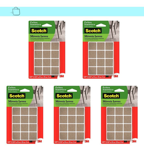 Kit5 Feltro Adesivo Cadeira Sofá Quadrado Scotch 3m 25mm 12u