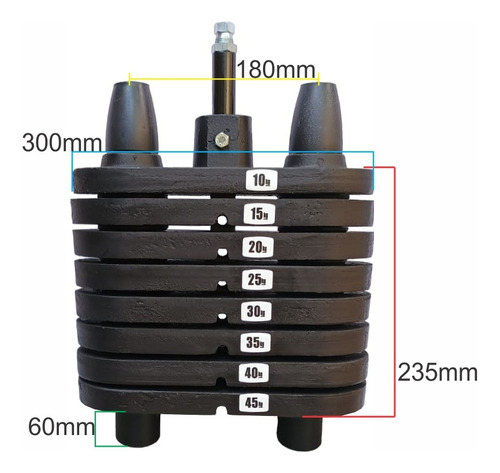 Bateria De Peso 45kg Pintada Completa Torre De Peso Academia