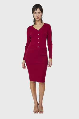 Falda Midi Acanalada Burdeos Nicopoly