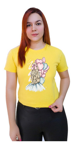 Polera Dama Estampada 100%algodon Mujer Globos Corazones 316