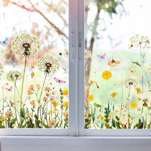 2 X 2x Pegatinas Para Ventana Con Flores De Jardín,
