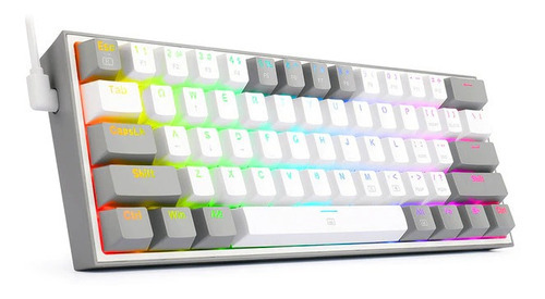 Teclado Qwerty Redragon Fizz K617 para jugadores en inglés con luz RGB blanca/gris