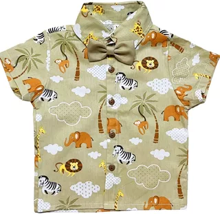 Camisa Roupa Festa Safari Rei Leão Arca De Noé Bichos Bege