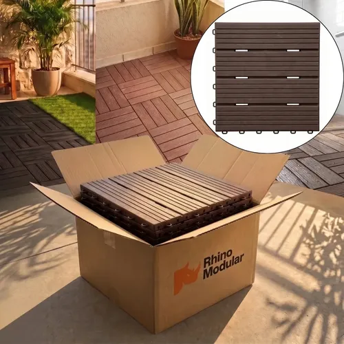 Pack 12 Pisos Decks Modulares Plásticos Marrom-Escuro para Áreas Molhadas 30x30