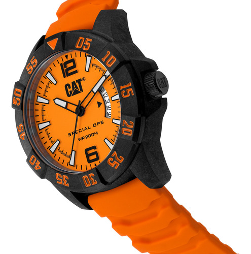 Reloj Caterpillar Special Ops Karbon 4 K4.121.28.838 Malla Naranja Bisel Negro Fondo Naranja