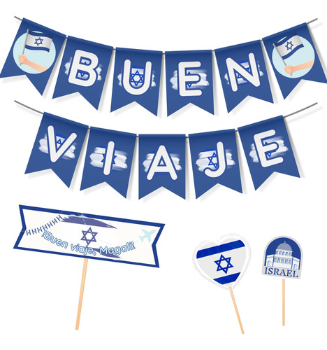 Kit Imprimible Buen Viaje Guirnalda Toppers Israel Banderin