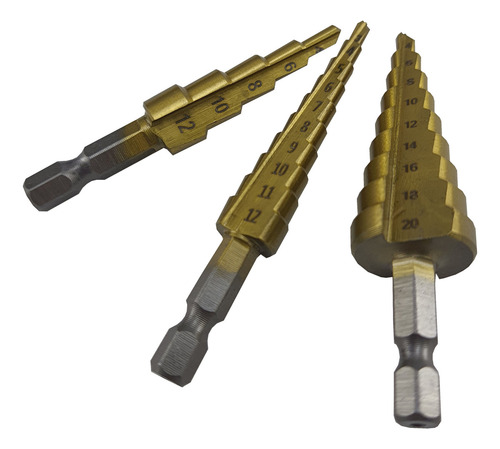 Kit 3pcs Broca Hss Hexagonal De Titânio Cônicas
