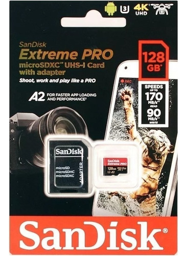 Tarjeta micro SD Extreme Pro 128 GB 170 MB/s +ADP Sandisk
