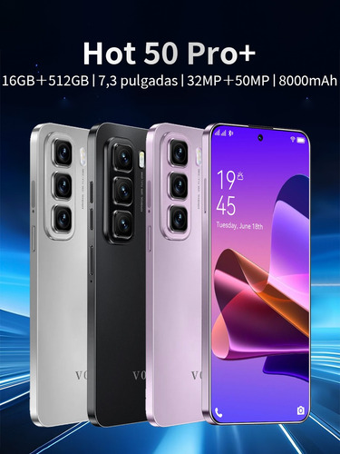 2025 El Más Populares Smartphone Dual Sim Hot 50 Pro+ Android 14 7.3 Pulgadas Pantalla 16gb Ram 512gb Suppora 4g/5g Red Wifi Teléfono Phone Con Gps