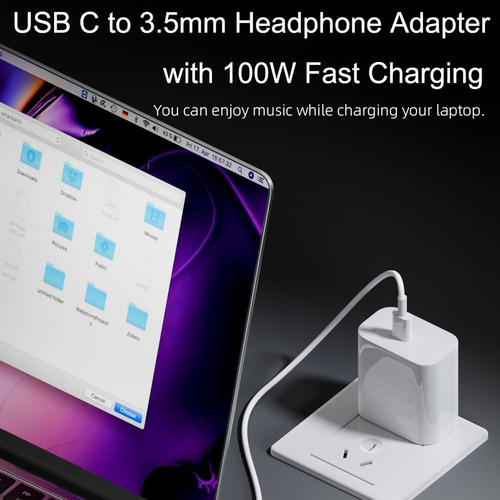 Adaptador Usb C A Jack De Audio Con Carga Rápida 100w