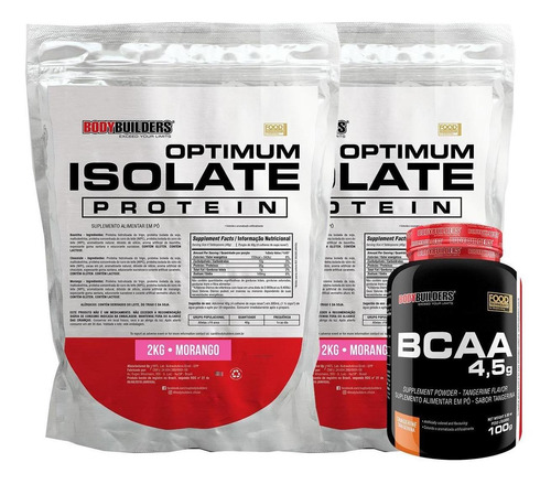 Kit 2 Optimum Isolate Whey Protein 2kg+ Bcaa 100g