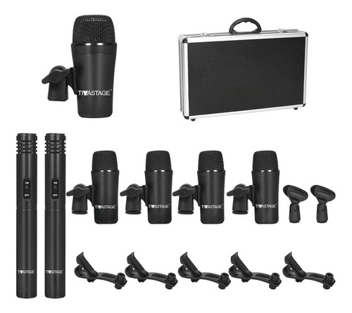 Kit Microfono Bateria Dinamico Cable 7 Pieza Metal Completo