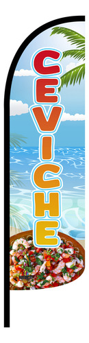 Bandera Publicitaria Aguachile Ama/azul (4 X 1 Mts) Completa
