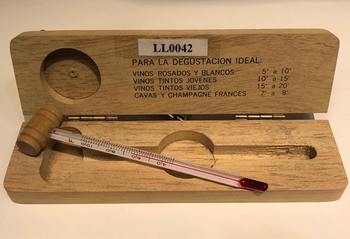 Termometro Para Vino En Caja De Madera Rustica 042