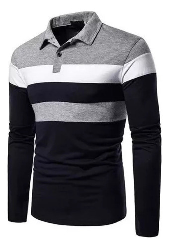 Polo De Rayas Para Hombre Con Cuello De Manga Larga G