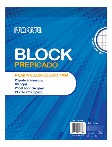 Block Prepicado Proarte Carta 80hjs 7mm