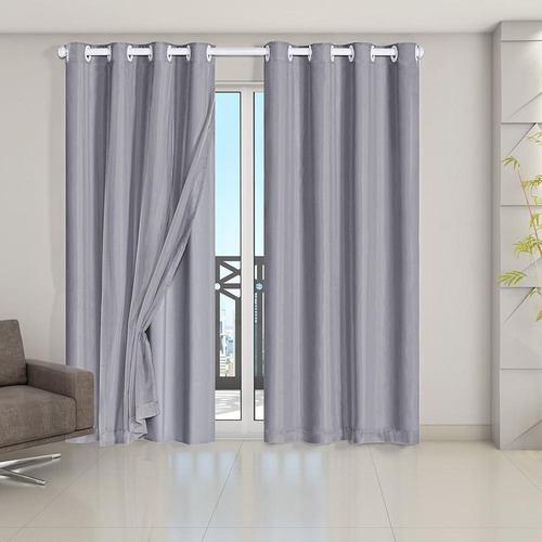 Cortina Eddi Casa Blackout Visillo Cor cinza quadriculado Tamanho 230 cm x 280 cm