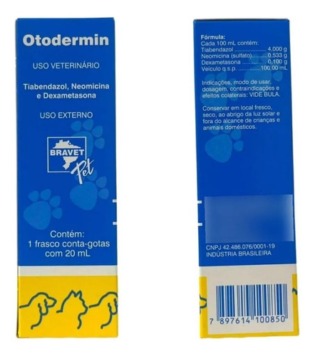 Remedio Dor De Ouvido Cães E Gatos Otodermin Bravet 20ml