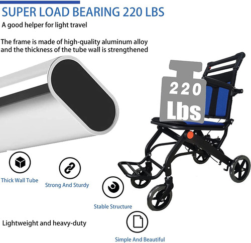 Silla De Ruedas Ligera De Transporte Plegable Portátil, Fren