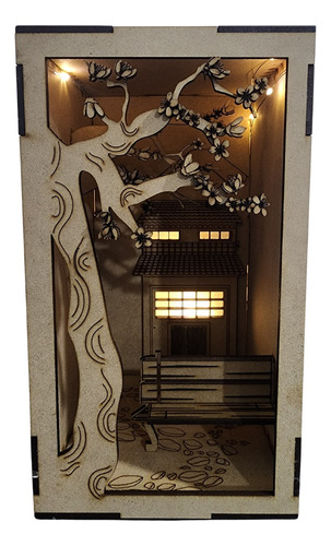 Book Nook Japones En Mdf 3mm Con Luz - Portalibro Sakura