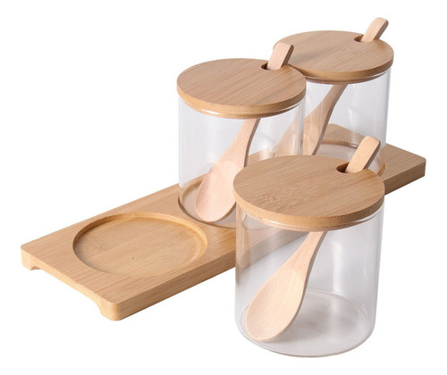 Juego De 3 Latas De Vidrio Con Cuchara, Frascos De Vidrio Pa