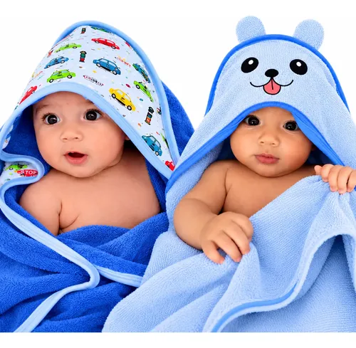 Kit  2 Toalhas De Banho Bebê Com Capuz E Orelhinha Infantil