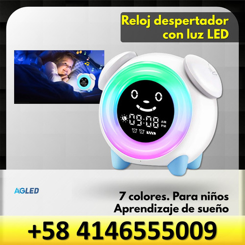 Reloj Despertador Con Luz Led 7 Colores Para Niños