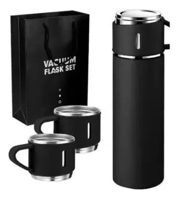 Termo De Acero Inoxidable + 2 Tazas Set De 4 Piezas