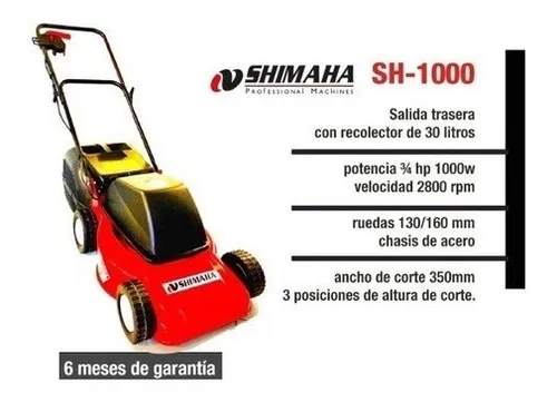 Cortacesped Electrica Shimaha Con Bolsa Sh1000 1200w 3/4hp