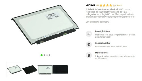 Tela Notebook Lenovo Ideapad S145-15