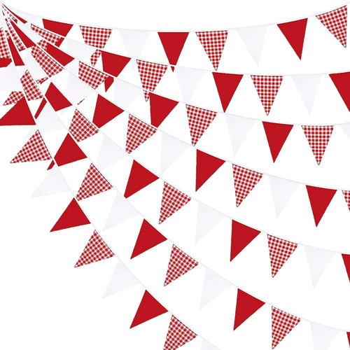 ~? 32ft Red Party Decorations Red Plaid Checkered White Tria